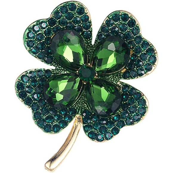 Other - 1Pcs Four Leaf Clover Brooch Vintage Green Crystal Pin Hat Bag Clothing Decorati